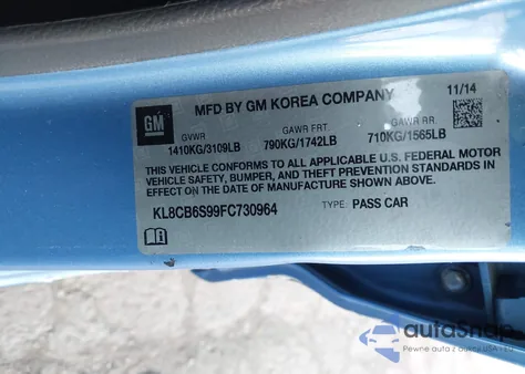 2015 Chevrolet Spark Ls z USA, uszkodzony, nr VIN KL8CB6S99FC730964